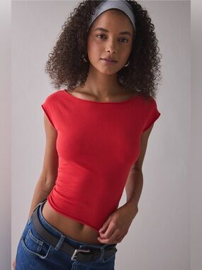 Out From Under Cotton Compression Boatneck Cropped Tee Urban Outfitters Size M